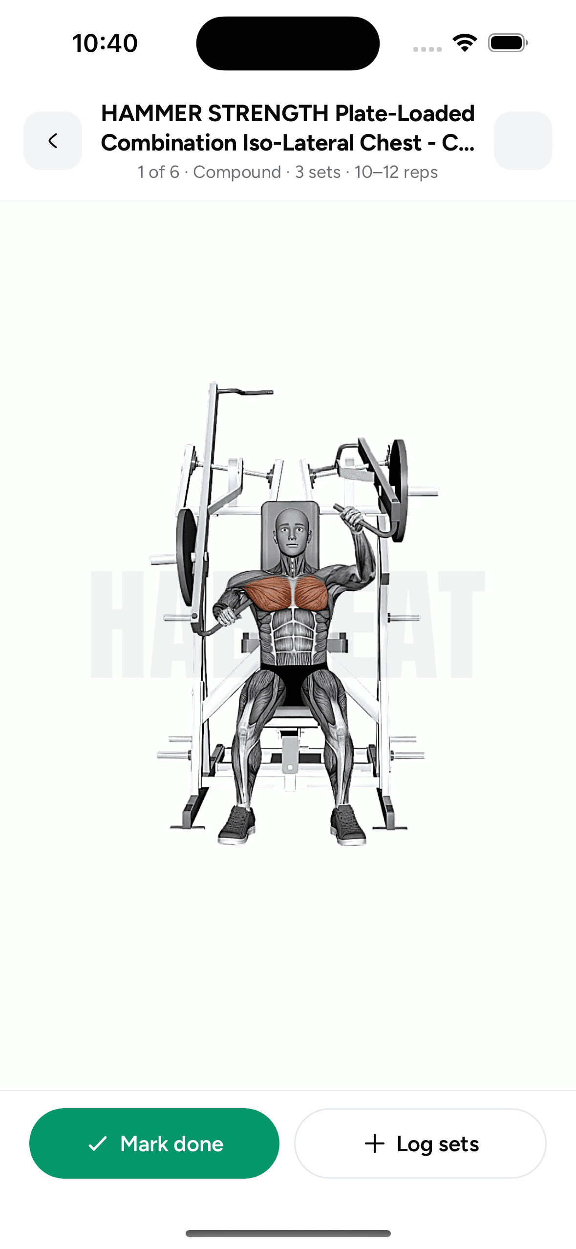 Iso-lateral chest press with muscle highlight